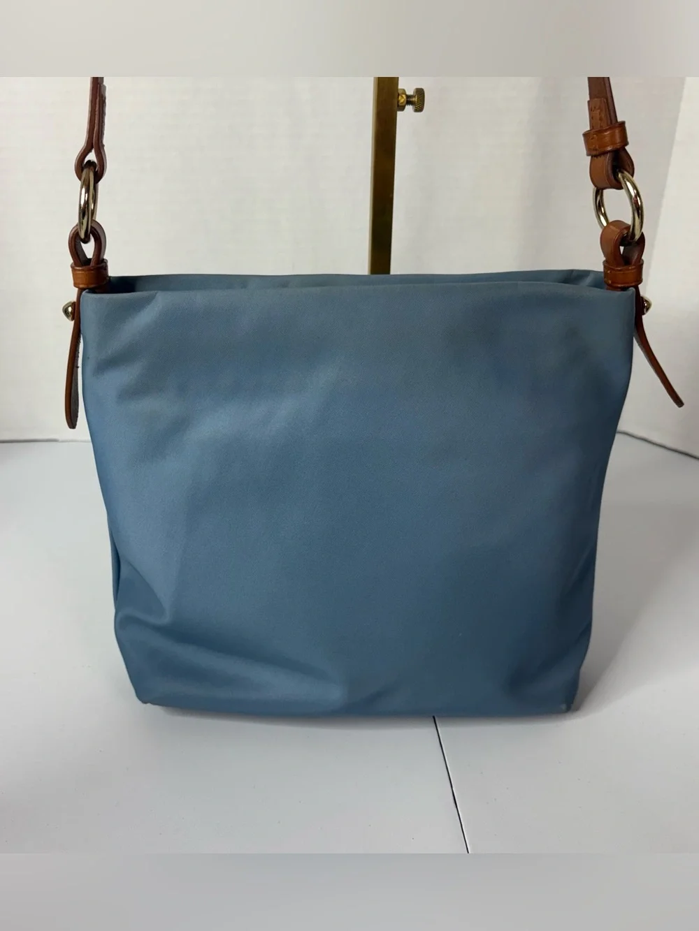 Dooney & Bourke Sky Blue Nylon  Crossbody with Brown Trim and Adjustable Strap